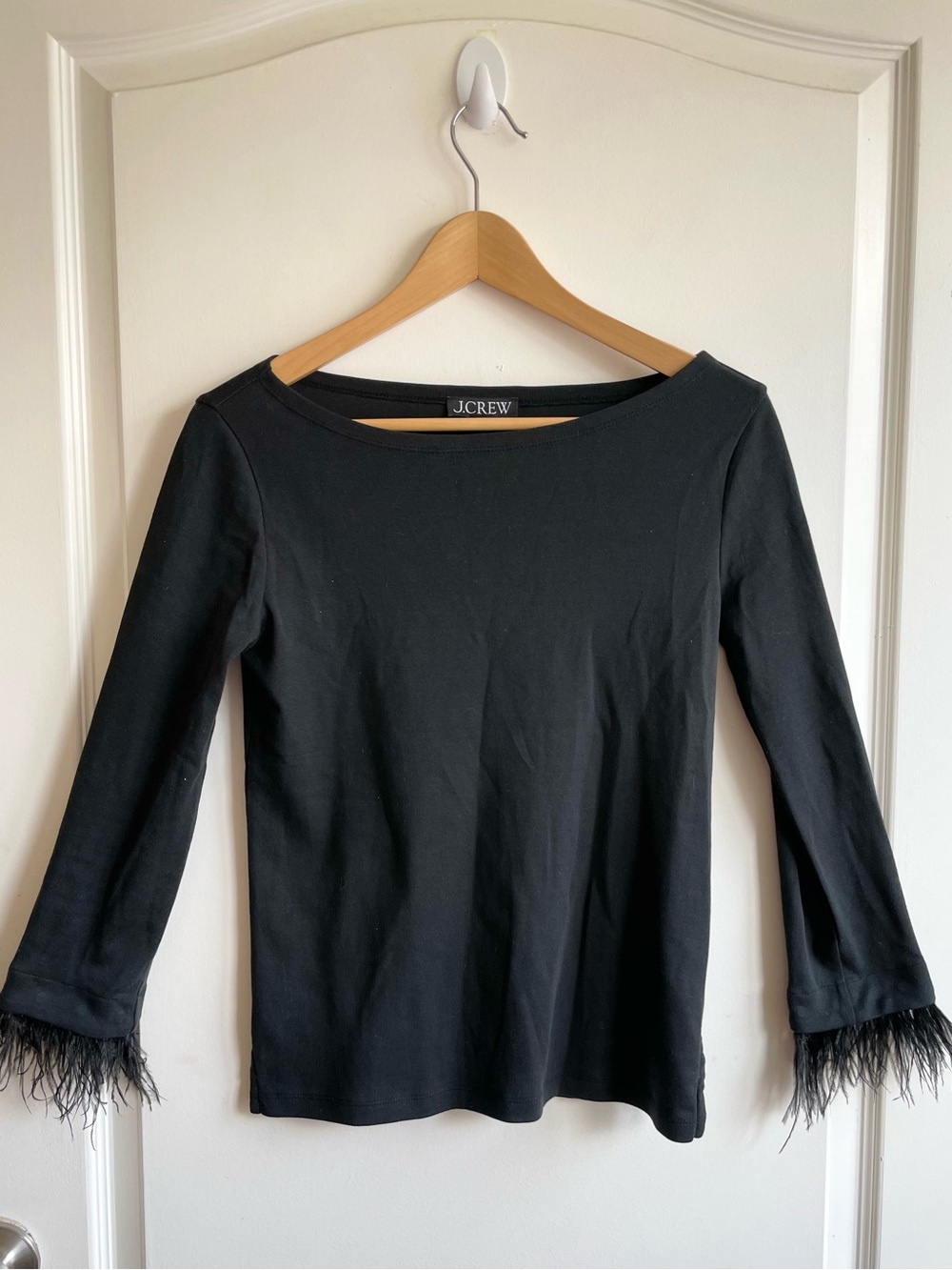 J.Crew 100% Cotton Real Ostrich Feather Trim Shirt Sz XXS Black